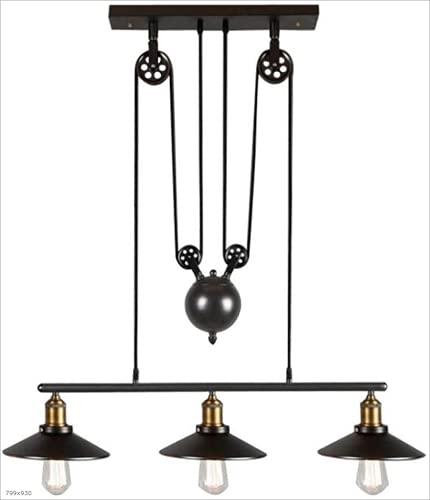 Lustre poulie rétro réglable en fer forgé pour salle à manger et café