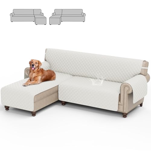 cjc Double-Sided Water-resistant Sofa Slipcover L Shape Sofa Cover Sectional Couch Cover Chaise Slip Cover Reversible Sofa Cover Furniture Protector Cover for Pets Kids Children Dog Cat (L, Off-White) by cjc - Used condition - CA$24.00