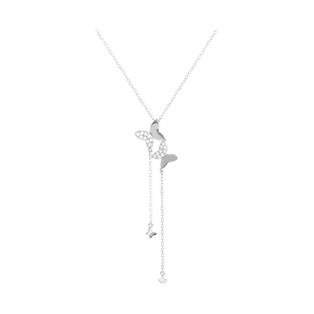 Collier à pompon en argent sterling 925 pour femmes cristal papillon