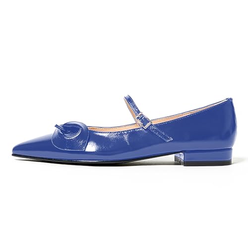 LEMUTISME Women's Classic Pointed Toe Matte Leather Comfort Leaf Upper Ankle Strap Ballet Flats Shoes2