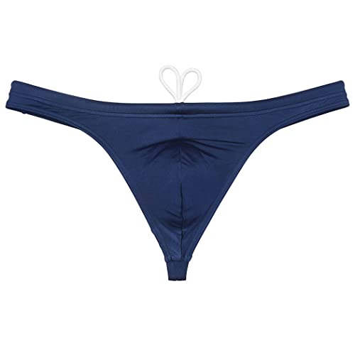 Men's Solid Swimwear Elastic & Drawstring Swim Thong Ice Silk Lining Body Bikini Swimsuit