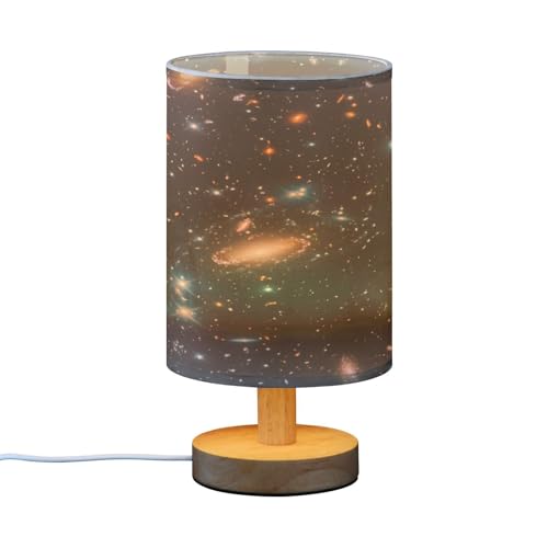 Ewusp Milky Way - Lámpara de mesita de noche para dormitorio, lámpara LED de mesita de noche con puertos de carga USB, pantalla de tela y base de madera para escritorio, sala de estar, guardería - imagen 2