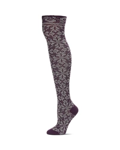 MeMoi Women's Brussels Lace Fair Isle Over The Knee Socks Black One Size3