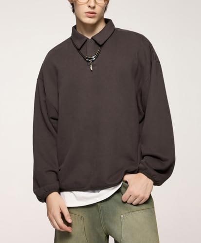 Casual Men's Hoodies Long Sleeve Polo Hoodie Trendy Washed Pullover Sweatshirts Collared Basic Tops2