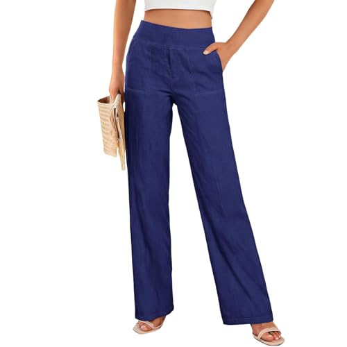 Pantalon en lin femme à taille élastique et poches pour l'été