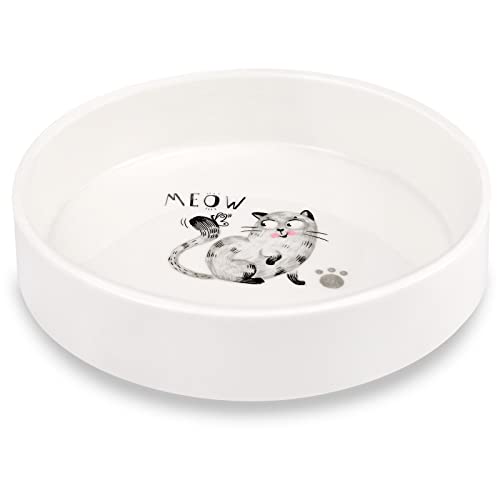 Dynmeow Katzennapf Keramik, rutschfest Futternapf und Wassernapf für Katze und Kitten, Haustier Fressnapf mit MIAU-Muster, 350ML Cover