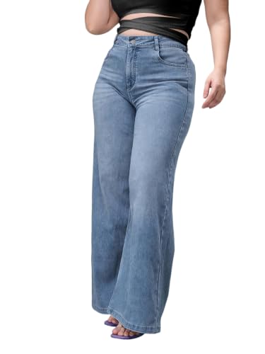 Image of Miss Chase A+ Women's Wide-Leg High-Rise Regular-Length Stretchable Cargo Denim Jeans