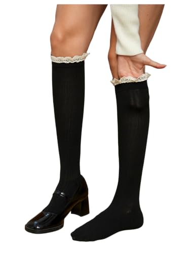 Image of COZYEASE Women's 1 Pair Lace Patchwork Knee High Socks Cute Y2k Boots Socks Stockings