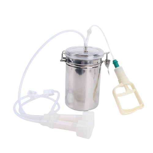 Ziegenmelkmaschine, 2L Manuelle Melkmaschine Ziegenmelkgerät mit Edelstahlflasche, Schafkuh-Handvakuumpumpe Ziegenkuhmelkmaschine