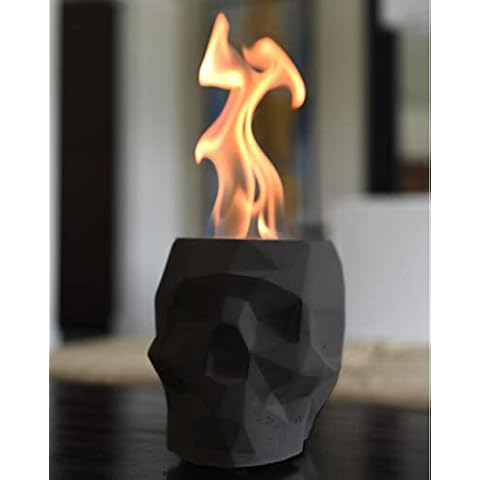 Colsen Tabletop Rubbing Alcohol Fireplace Indoor Outdoor Fire Pit Portable Fire Concrete Bowl Pot Fireplace (Skull) (Black) Cover