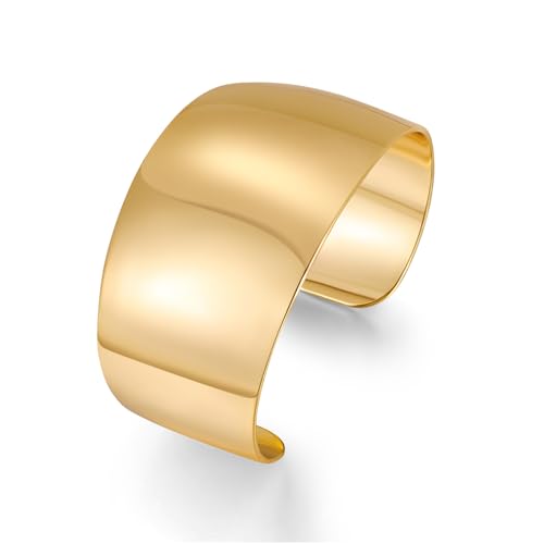 Gold Hammered Open Wide Cuff Bangle Bracelet for Women Smooth Polished Chunky Hollow Wide Cuff Bracelets Jewelry