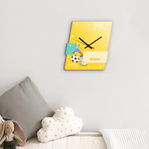 Image of Zooboo Personalized Analog Wall Clock, Custom Name Acrylic Silent Quartz Movement Wall Clock with Sleek Modern Design, Ideal for Birthdays (Design - Football Goals Girl), 30x30 cm, Multicolor