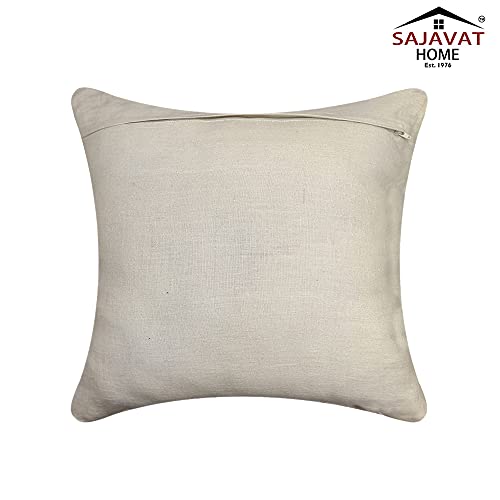 Image of SAJAVAT HOME CC448A Cotton Embroidery Cushion Cover (Pack of 1) Exclusive Edition 18x18 INCHES / 45x45 cm Off White (Off White, Cotton)