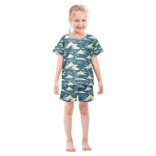 senya Wave Palm Surfboat D Summer Pajamas Set Short Cotton Sleepwear 2 Piece3