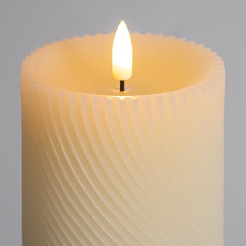 Image of Real Wax Flameless Candles LED Pillar Candles with Remote Timer Set of 3 | 3D Flame Effect Warm Flickering Glow 2 /4 /6 /8H Timer Ivory Wax Candles for Wedding, Christmas & Home Fireplace Decor