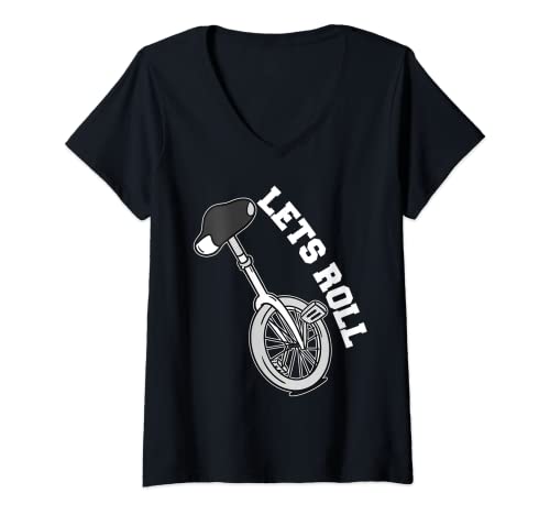 Damen Lets Roll | Unicycle Einradfahrerin Einrad Jungen & Mädchen T-Shirt mit V-Ausschnitt