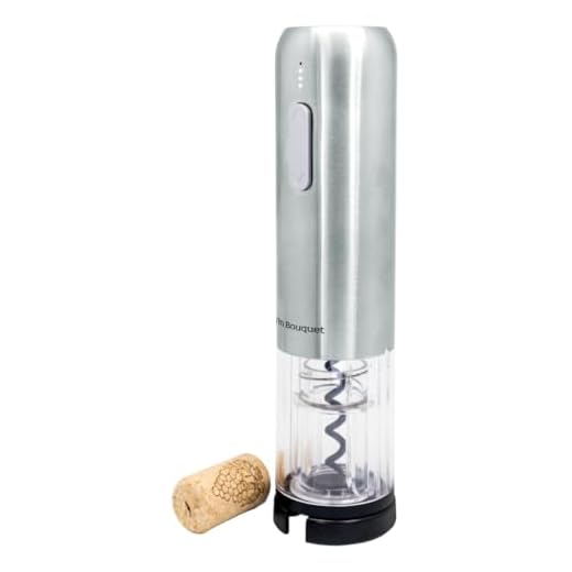 VB VIN BOUQUET FID 004 Sacacorchos eléctrico Compact, Incluye descapsulador y Cargador, Manganese Steel, Plata, 18 x 26.5 x 5.5 cm