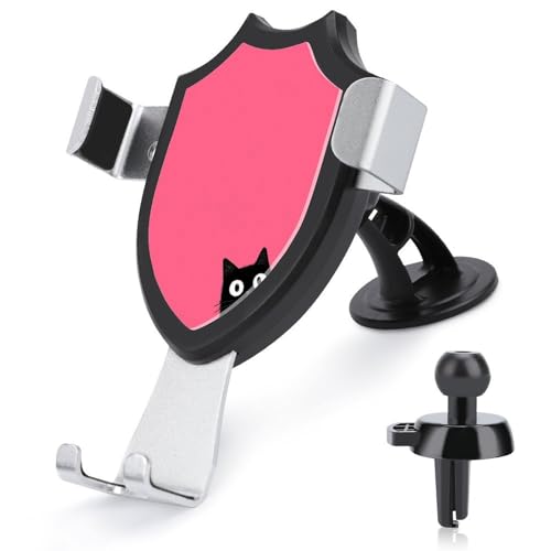 Jubonexis Soporte de teléfono de coche con diseño de gato negro que mira en rosa, soporte triangular con clip para rejilla de ventilación, accesorios automotrices para teléfonos inteligentes de 4 a 6