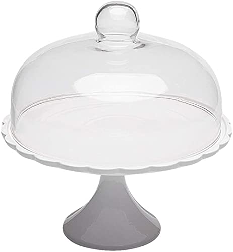 Alzata per Torta in Ceramica con Cupola in Vetro Coperchio Rotondo Cameriere Piatto da Degustazione Vassoio per Esposizione Pane da Dessert per Alimenti Dolci al Formaggio Ciambelle-25.5X20.5X20.5CM