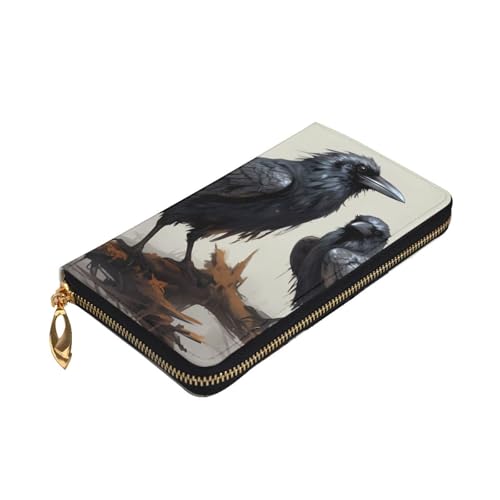 Crow Birds Prints Leather Long Clutch Wallet for Fashionable Girls and Women - Durable, Stylish, and Functional, Black, One Size3