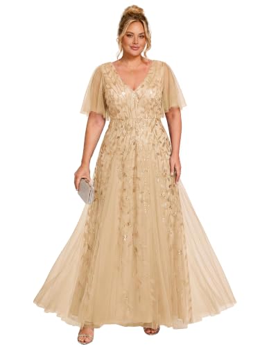 Image of Ever-Pretty Women's Sequin V Neck Plus Size Formal Dresses Evening Gown