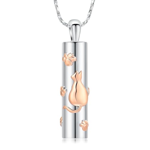 QGJNSGC Urn Necklace for Ashes Pet Paw Print Cylinder Necklace for Ashes for Women Pendant Keepsake for Ashes Memory Cremation Jewelry for Pet Cat's/Dog's Ashes