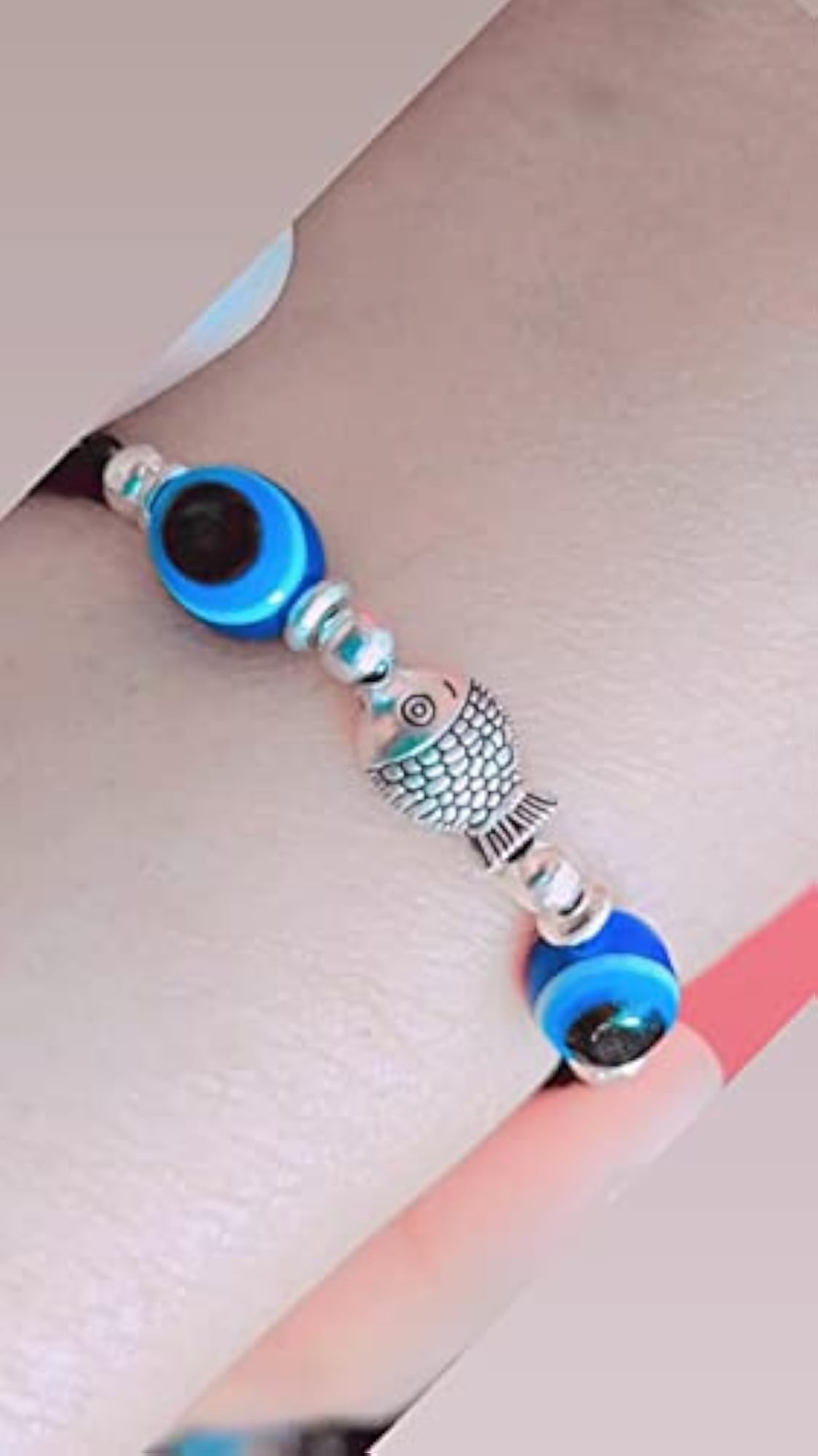 Combo Metal Silver Fish & Elephant Blue Evil Eye Anklet