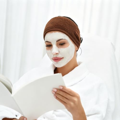 Image of Whaline 3Pcs Spa Facial Headbands Make Up Wrap Head Terry Cloth Headband Soft Adjustable Towel Band for Face Washing Shower Facial Cover Yoga (White, Black, Coffee)