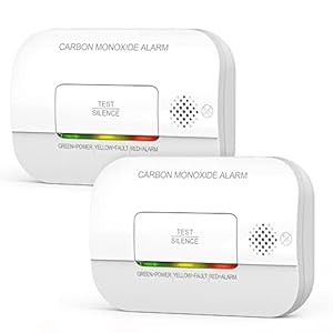 Carbon Monoxide Detector, 7 Year Sensor Life CO Detector with Battery Warning Indicator and Test Button, 85 dB, for Ceiling and Wall Mounting, White (2Pack)