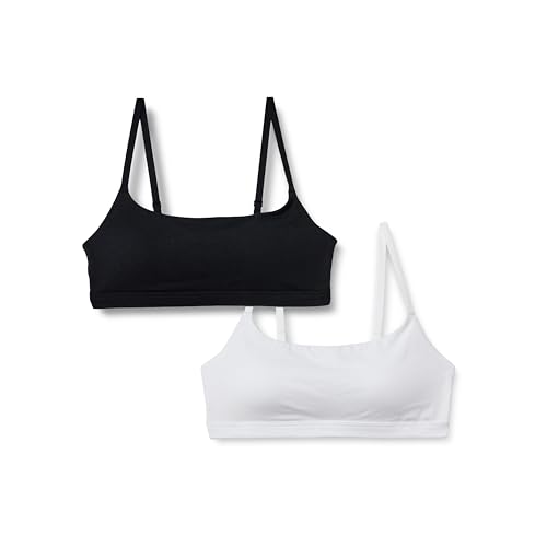 Amazon Essentials Women's Cotton Jersey Adjustable Scoop Bralette, Pack of 2, Black/White, X-Small