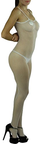 Image of ToBeInStyle Women's Bodystocking Crotchless Peek-A-Boo Fishnet Lace Bodysuit
