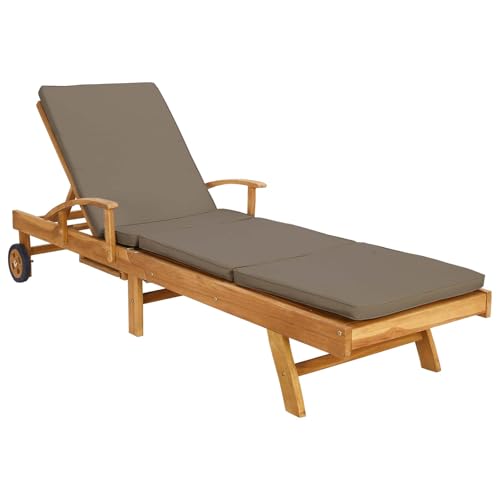 vidaXL Tumbona con cojín 100% Poliéster y Teca Sólida, Muebles Modernos Resistentes al Agua, para jardín y terraza, Asientos cómodos, Tumbona Ajustable