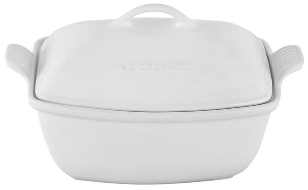 Heritage Stoneware Deep Baker with Lid, 4.5 qt., White