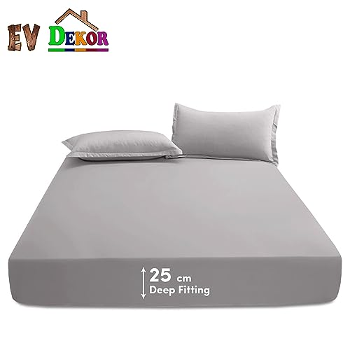 Ev Dekor Fitted Sheet Super King, Grey, Deep Pocket Bedsheet 10inch (25 cm), Soft Brushed Microfiber Fabric - Image 2