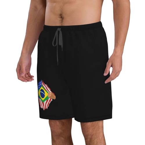Hand Tear Flag of Brazil Mens Swim Trunks Quick Dry Swim Board Shorts Casual Beach Shorts2