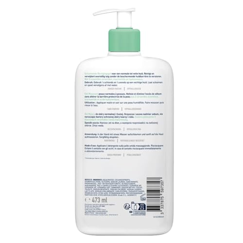 CeraVe Schäumendes Reinigungsgel, Sanftes Waschgel zum Entfernen von Verschmutzungen, Talg und Makeup, Feuchtigkeitsspendend, mit Niacinamid, Hyaluron und Ceramiden, 473 ml