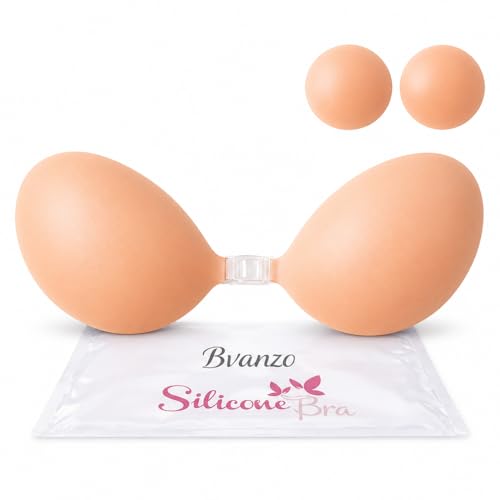 Stick On Bra for Women Invisible Sticky Backless Strapless Push Up Bra with Sticky Bra Push Up Skin Friendly and Breathable Reusable Silicone Adhesive Bra (UK Cup & Band E)