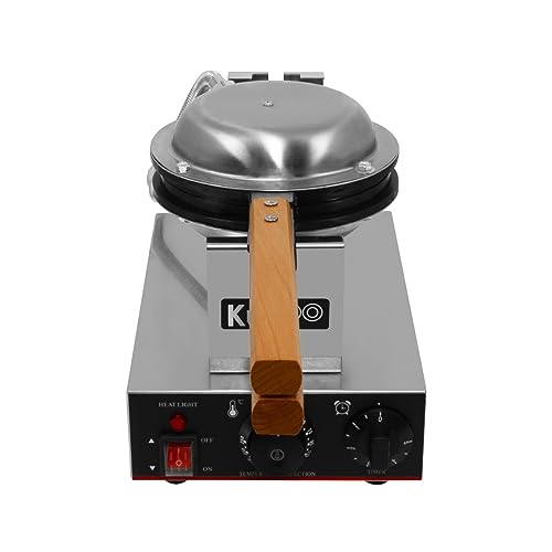 KuKoo Single Waffle Maker Machine Rotating Round Deep Fill Non-Stick Iron Plates Electric 1000W 50-250°C Automatic Temperature 1-5 Minute Timer Commercial Stainless Steel Cool Touch Handle FREE Tongs - Image 8