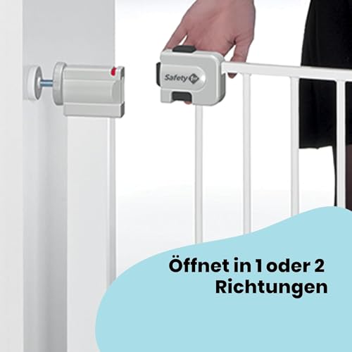Safety 1st SecureTech Metal Gate, Treppenschutzgitter ohne Bohren, 73–80 cm (bis 136 cm erweiterbar), Leicht Schließbares Türschutzgitter, mit Einer Hand Öffnen, Kein Bohren, Zweifachsicherung, Weiß