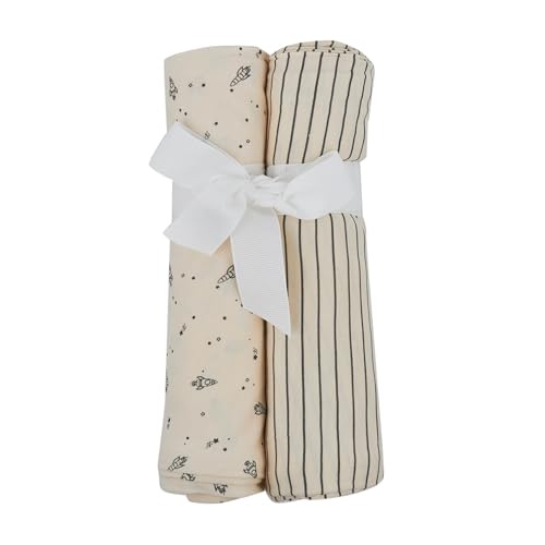 Image of Chick Pea Milkberry 2 Pack 100% Rayon of Bamboo Muslin Swaddle Blanket for Baby Boy Farm Animal Brown Striped Large 36x40 Receiving Blanket