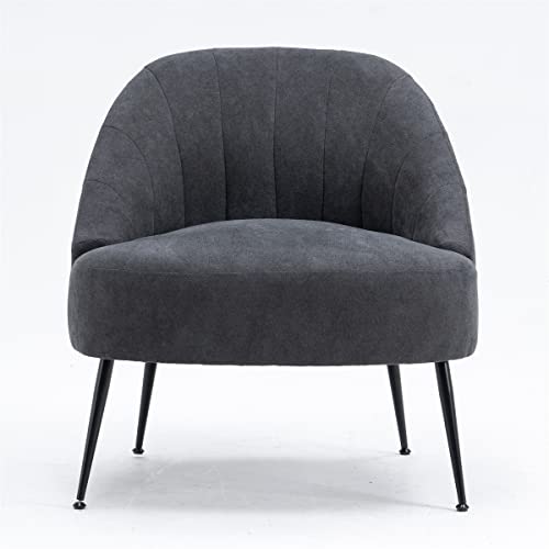 Accent Chair, Upholstered Accent Armchairs With Black Metal Legs, Occassional Chair Upholstered Chair Comfy Lounge Chair Sofa Side Chair For Living Room Bedroom Dining Room Office, Dark Gray #TOP23