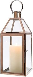 JHY Design Stainless Steel Candle Lanterns, 34cm High Hanging Lantern Glass Lanterns Balcony Accessories for Candles Indoor Outdoor Parties Wedding Gift Garden Hallway Patio Living Room(Rose Gold)