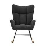 DRIXNO Schaukelstuhl, Moderner Sessel mit hoher Rückenlehne, Stillsessel, Relaxstuhl Sessel Stuhl Wohnzimmersessel, Gepolstert und ergonomisch ideal fürs Wohnzimmer Schlafzimmer, Grau schwarz