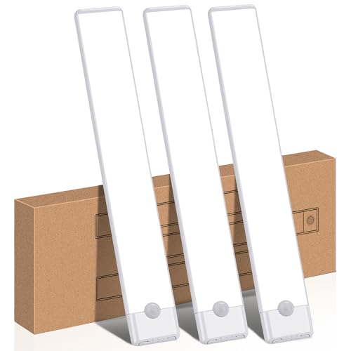 YLXS Motion Sensor Under Cabinet Lights, Magnetic Rechargeable Under Counter Closet Light, Wireless Night Light Bar Stick-On, 3-Pack, Cool White