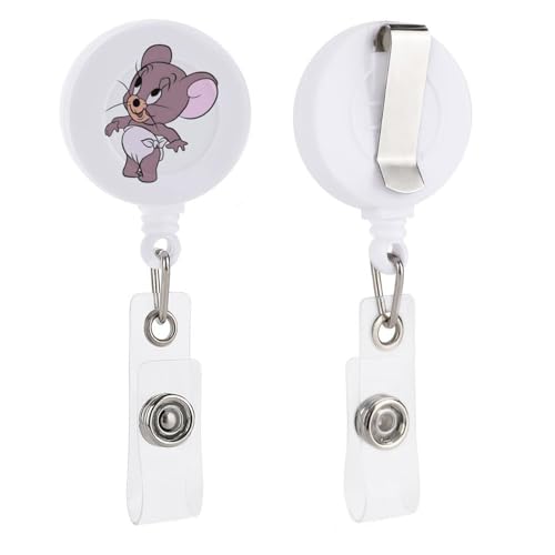 吊り下げ名札用リール トムとジェリー (4) リールキーホルダー 円形 名札ホルダー 伸縮タイプ 引き込み式 胸に固定 紛失防止 クリップ付き 社員証/定期入れ/パスケース用