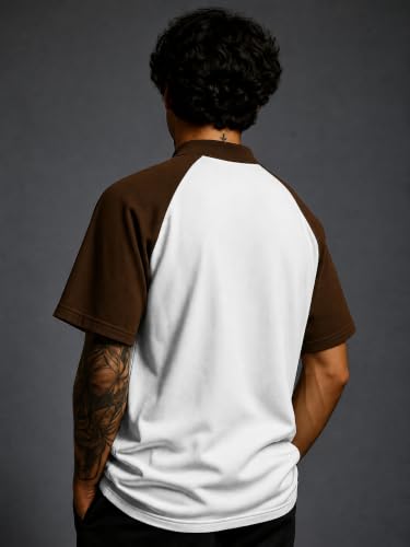 Image of Jump Cuts Mens Printed Polo Neck Full Sleeve Black and Beige Cotton Blend T-Shirt