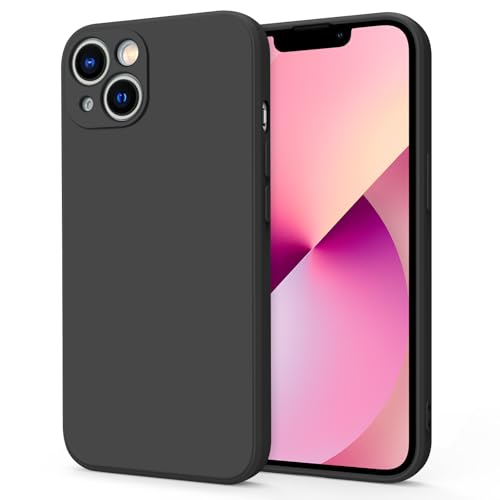 Meliya Coque Compatible pour iPhone 13 6.1”, Étui en Silicone avec Doublure en Microfibre Souple, Conception Spéciale de Bord Droit (Noir)