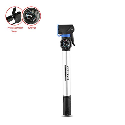 Ordercrazy Mini Bike Pump - Road Bicycle Tire Pump - 120PSI - Fits Presta and Schrader - Reliable, Compact & Light Performance - Bicycle Tire Pump for Road, Mountain and BMX Bikes (Blue)