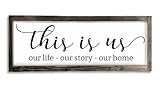 Dazingart This Is Us Sign, Our Life Our Story Our Home Sign, Farmhouse Family Wooden Wall Decor for Living Room Bedroom (This Is Us)