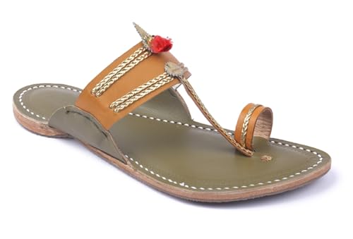 Image of KORAKARI Mens Handmade Kolhapuri Chappal Smooth and Comfortable, Stylish Durable Anti Slip Design Flip Flops Slippers Genuine Leather Traditional Indian Footwear.